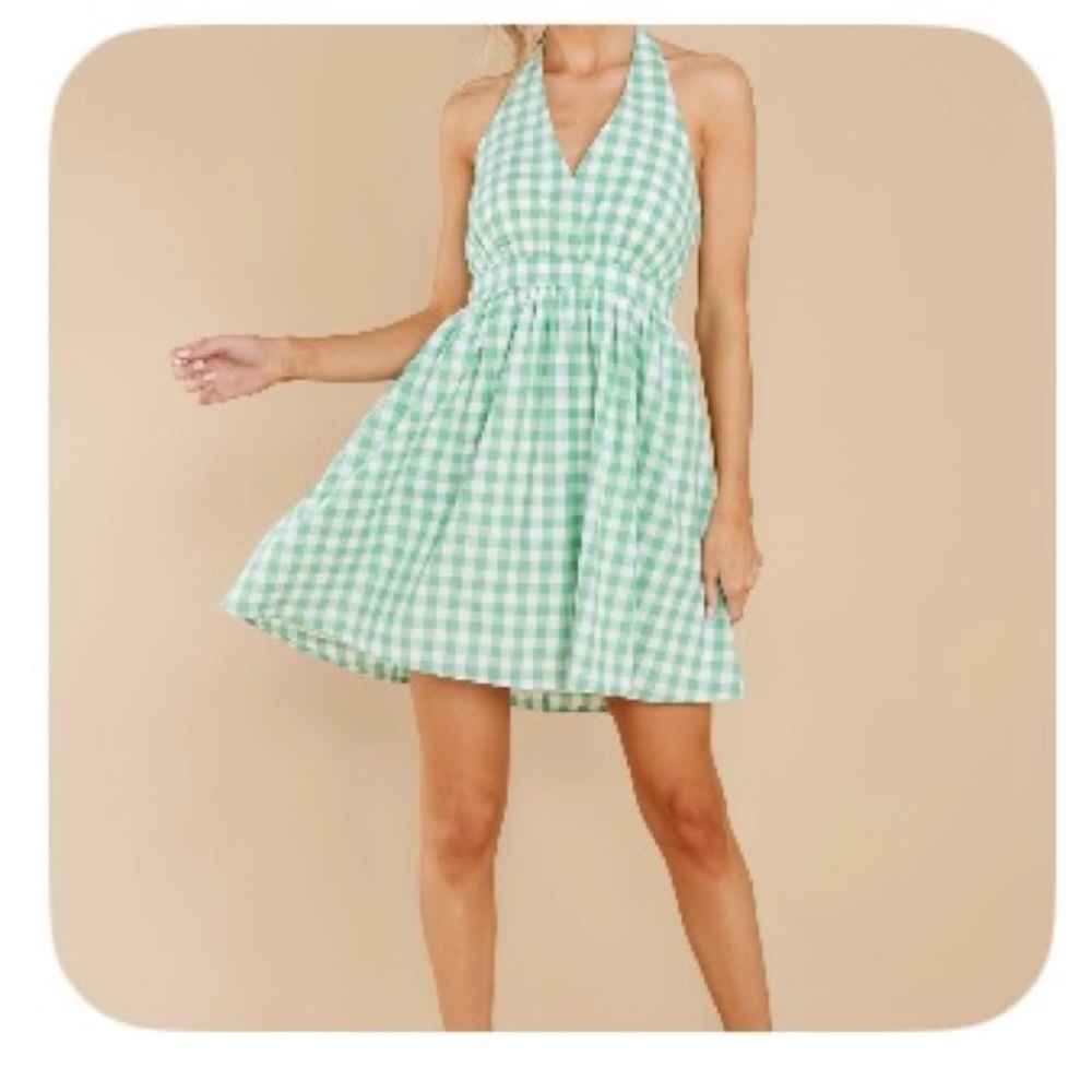 Red Dress Boutique Mint Checkered Halter Dress
